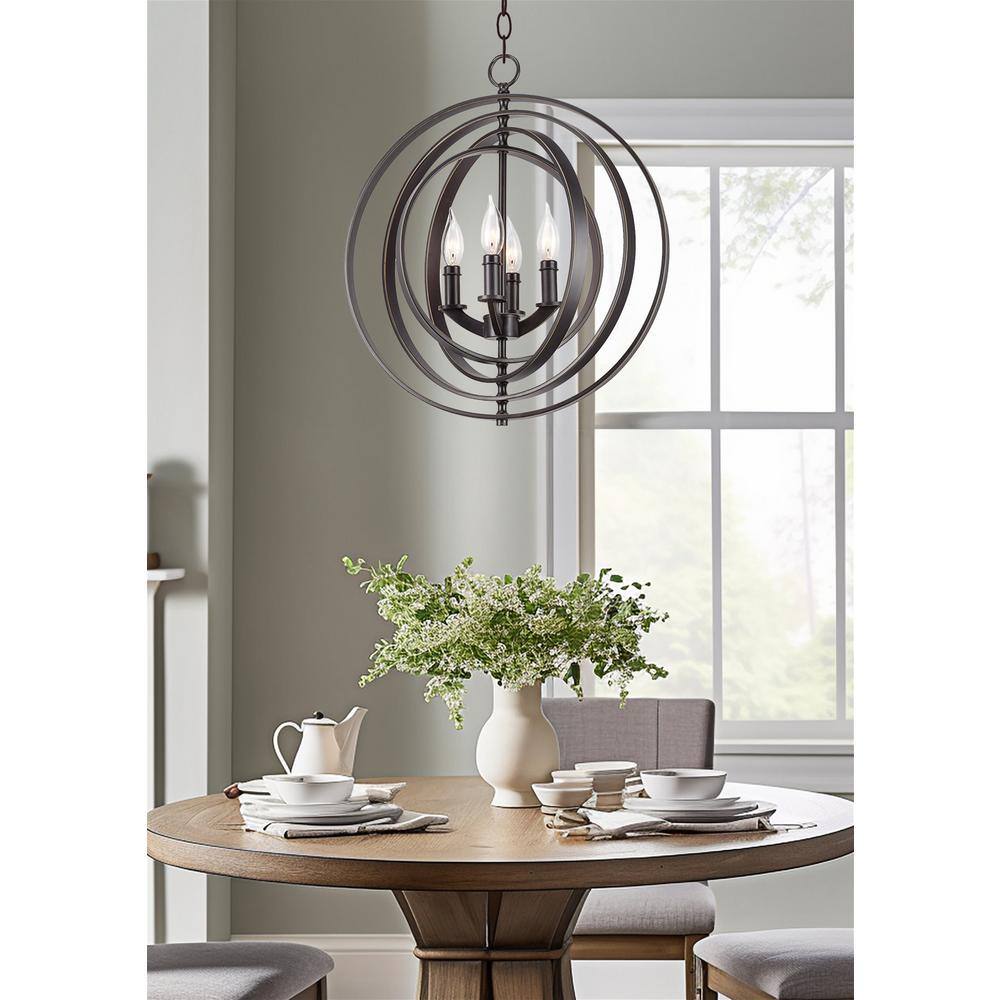 Antique Bronze 4-Light Orb Chandelier with Candle Holders