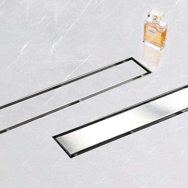 18 in. Drain with Tile Insert 2-in-1 Panel, Brushed Stainless Steel Shower Floor Drain, Linear Drain with Hair Strainer