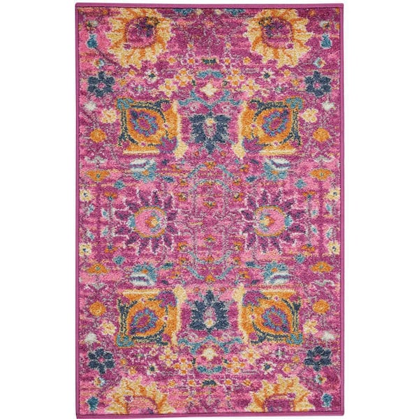 Passion Fuchsia doormat 2 ft. x 3 ft. Floral Transitional Kitchen Area Rug