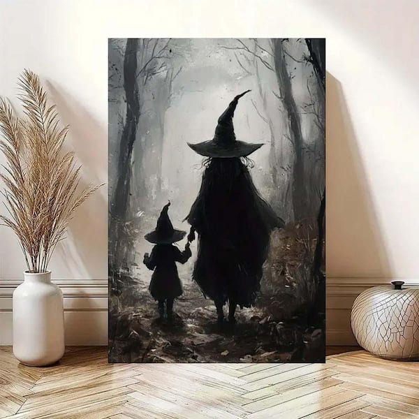 witchy Decor Halloween Wall Art Vintage Witch Art, 36*24, Rustic