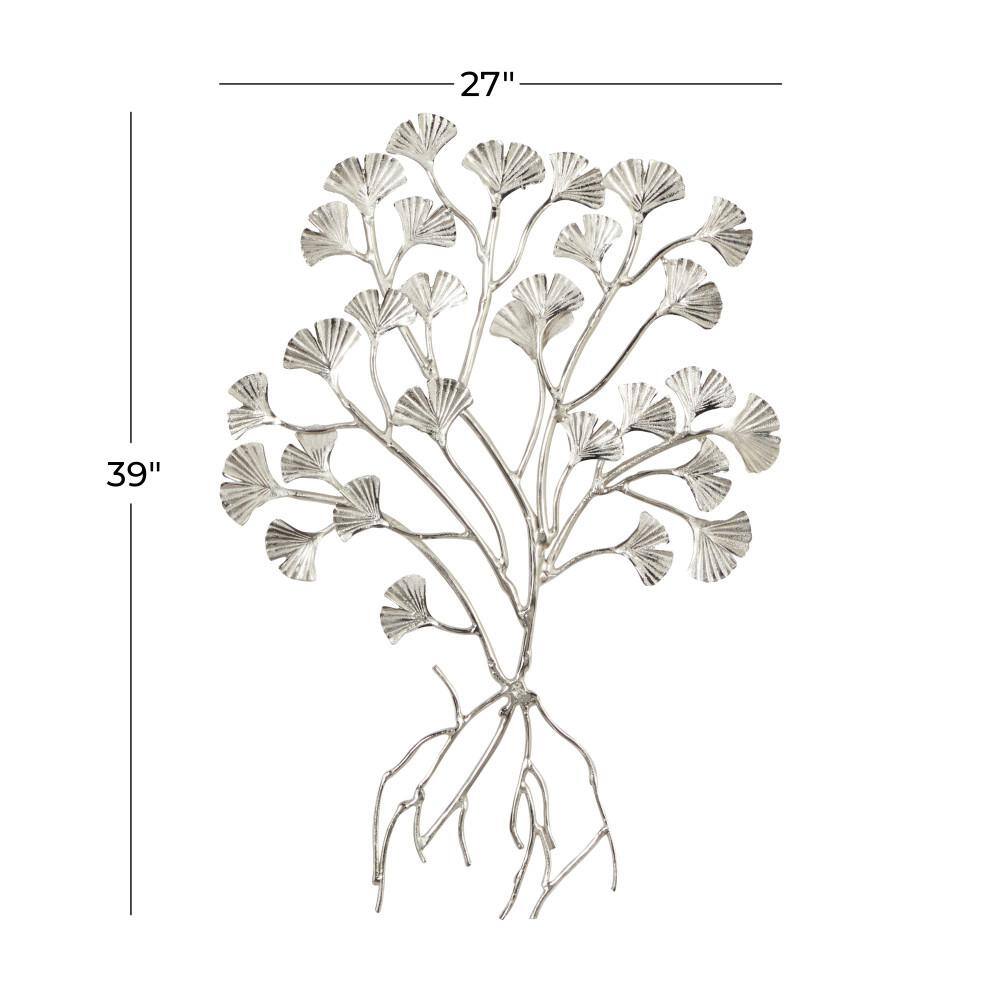 Large Silver Aluminum Floral Tree Wall Sculpture