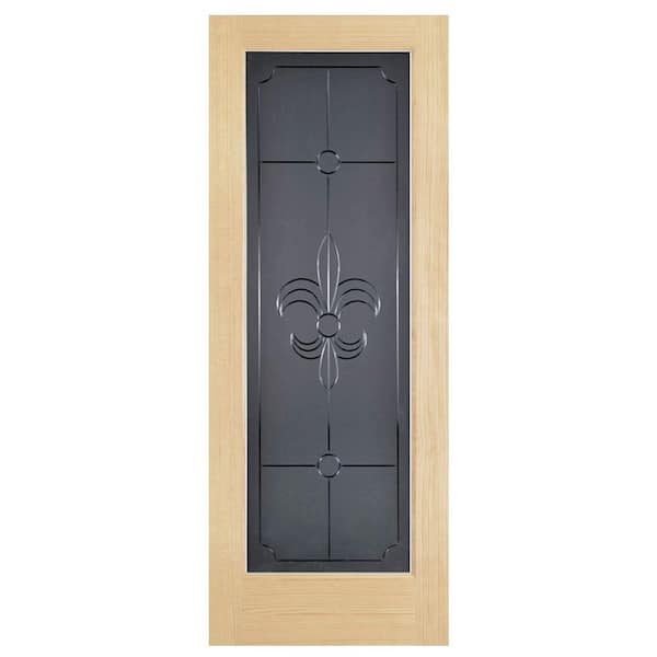 Steves & Sons Fleur-De-Lis Full Lite Solid Core Pine Obscure Glass Interior Door Slab