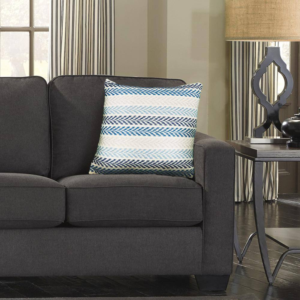 Hand-Woven Blue and Cream Chevron Cotton Throw Pillow