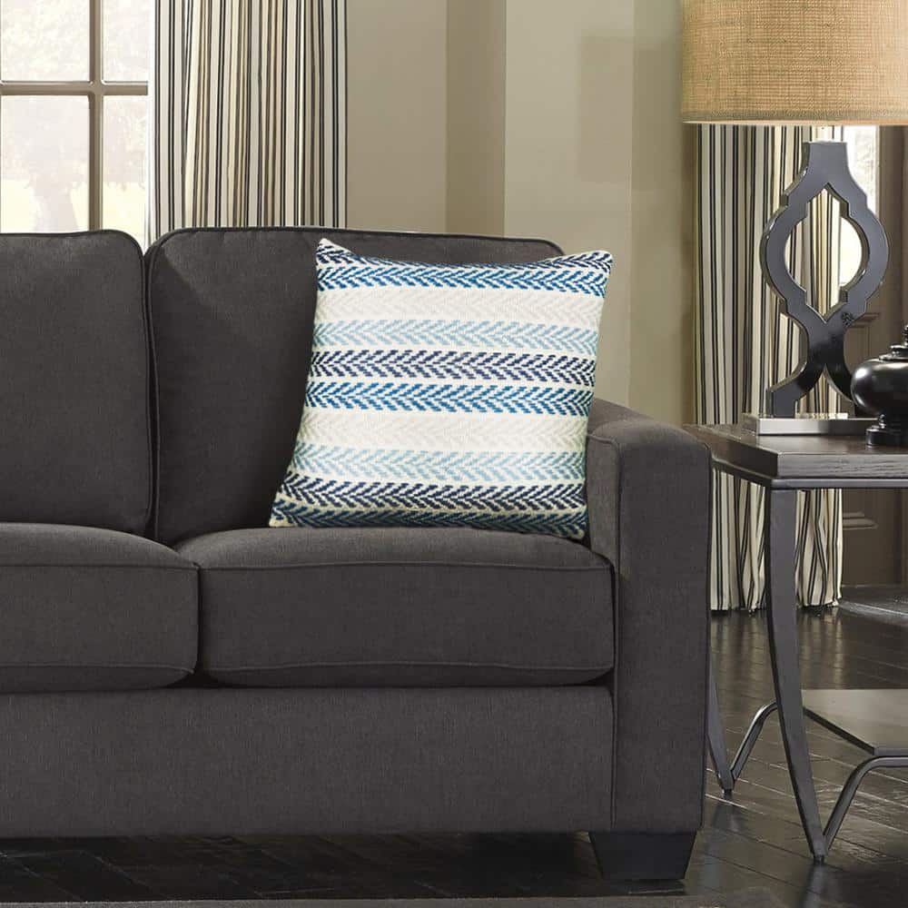 Hand-Woven Blue and Cream Chevron Cotton Throw Pillow