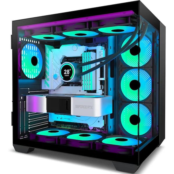 ATX Mid-Tower Gaming PC Case with 270° Panoramic Glass, 6 PWM ARGB Fans, Type-C Port