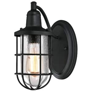 Crestview 1-Light Textured Black Outdoor Wall Lantern Sconce