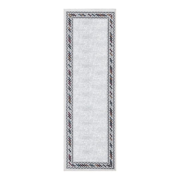 Non Shedding Washable Wrinkle-free Flatweave Border 2x5 Living Room Runner Rug,20 in.x59 in.,Light Gray/Multicolor