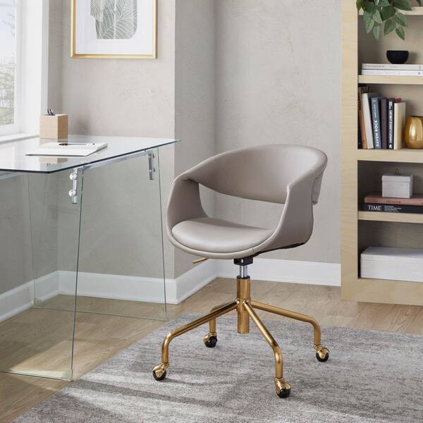 Task Chair in Gold Metal and White Faux Leather