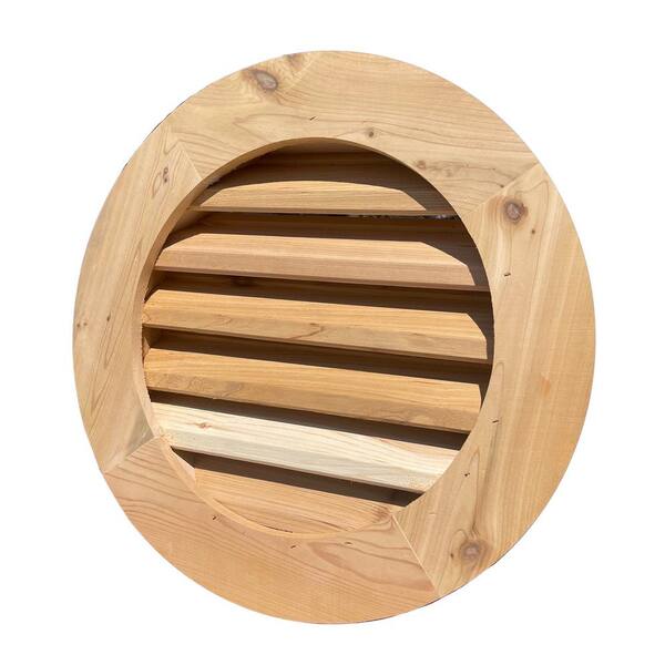 18 in. x 18 in. Round Wood Built-in Screen Gable Louver Vent 18 in. x 18 in. Round Wood Built-in Screen Gable Louver Vent