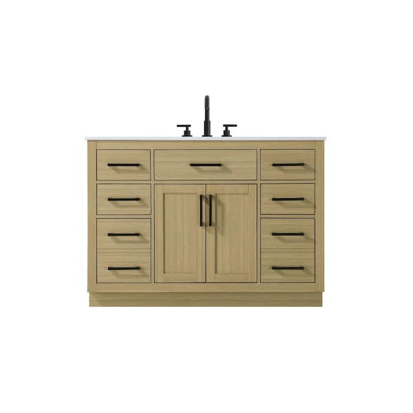 48 in. Single Sink Honey Brown Bath Vanity with White Engineered Marble Top