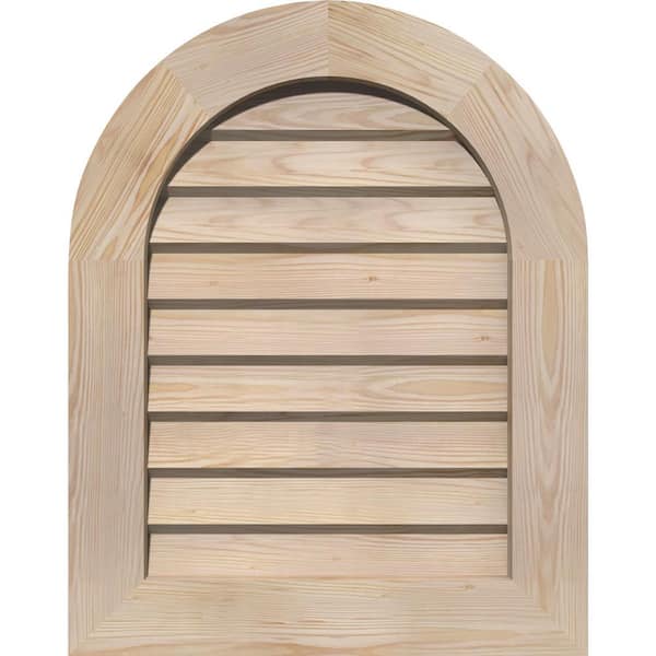 Ekena Millwork 17 in. x 39 in. Round Top Unfinished Smooth Pine Wood Built-in Screen Gable Louver Vent