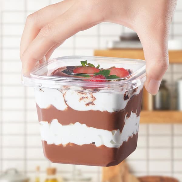 LAIFUCAM 50 Pack 12 oz. Clear Plastic Dessert Cups with Lids Square Food Storage Containers for Pudding Parfait Yogurt