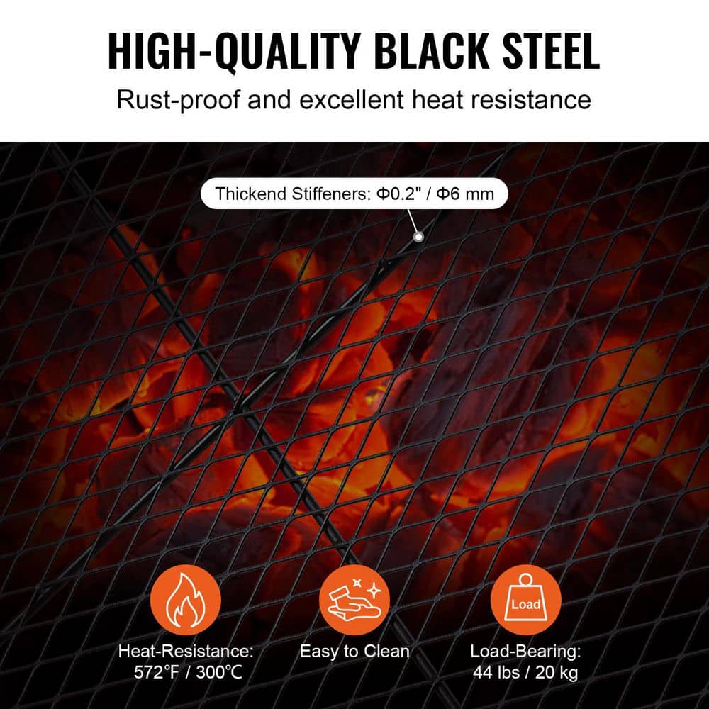 30 in. Fire Pit Grill Grate, Heavy Duty Steel BBQ Cooking Grid, Round Campfire Grate with X Wire and Handle