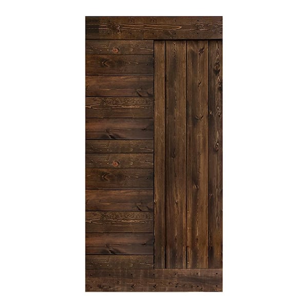 ISLIFE L Series 42 in. x 84 in. Kona Coffee Finished Solid Wood Barn Door Slab - Hardware Kit Not Included