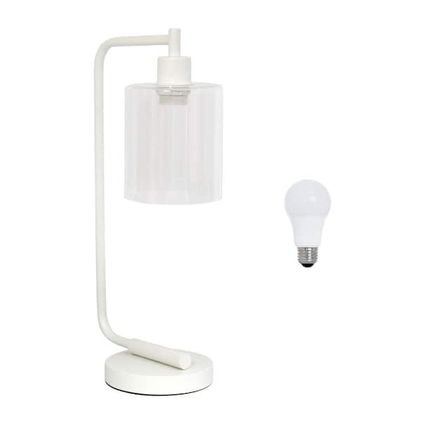 Simple Designs 18.8 in. White Industrial Antique Style Iron Lantern Task and Reading Table Lamp with Glass Shade, LED Bulb Included