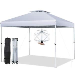 2-Tier 10 ft. x 10 ft. White Pop-Up Canopy Tent Instant Gazebo Adjustable Carry Bag With Wheel