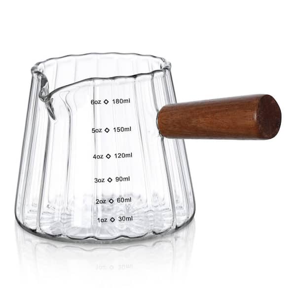 Borosilicate Glass Measuring Cup with Insulated Wood Handle, V-Shape Spout, and Easy-Read Measurement Scalea