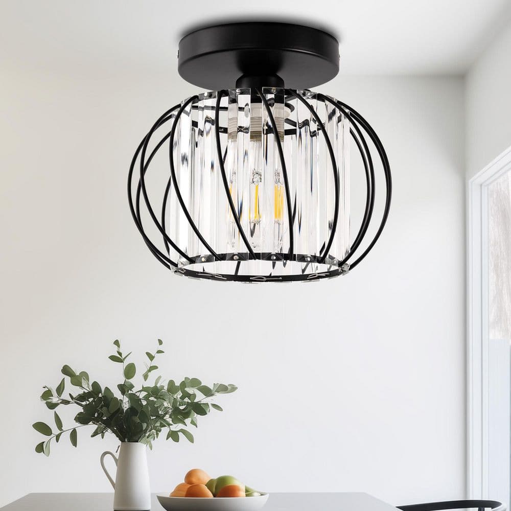10 in. 1-Light Black Modern Premium Metal Semi Flush Mount Ceiling Light for Kitchen, Bedroom, Dining Room, Stairway price history on PriceWatchPro