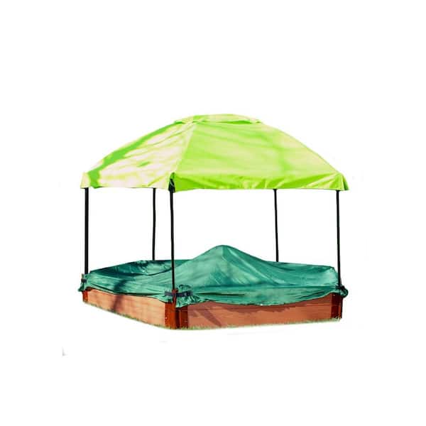 Frame It All One Inch Series 7 ft. x 8 ft. x 11 in. Composite Hexagon Sandbox Kit with Canopy and Cover