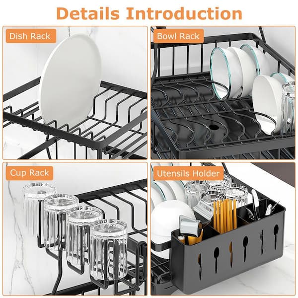 Dish Drying Rack, Dish Rack,Dish Racks for Kitchen Counter,Dish Drainer  with Removable Utensil Holder,Dish Drying Rack with Drainboard and Swivel