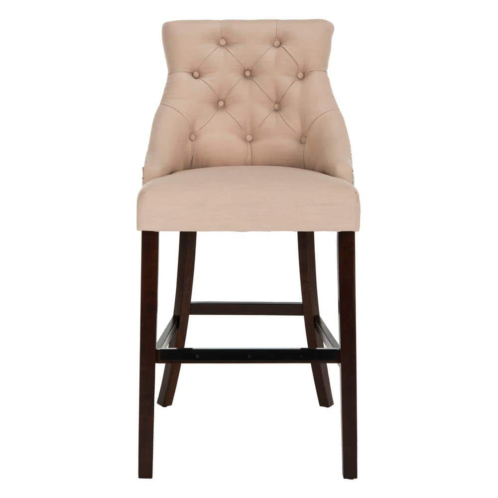 Eleni 45" Beige Linen and Metal Wingback Bar Stools, Set of 2