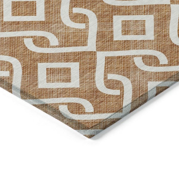 Orange, Ivory 10 ft. x 14 ft. Woven Geometric Polyester Rectangle Indoor/Outdoor Area Rug