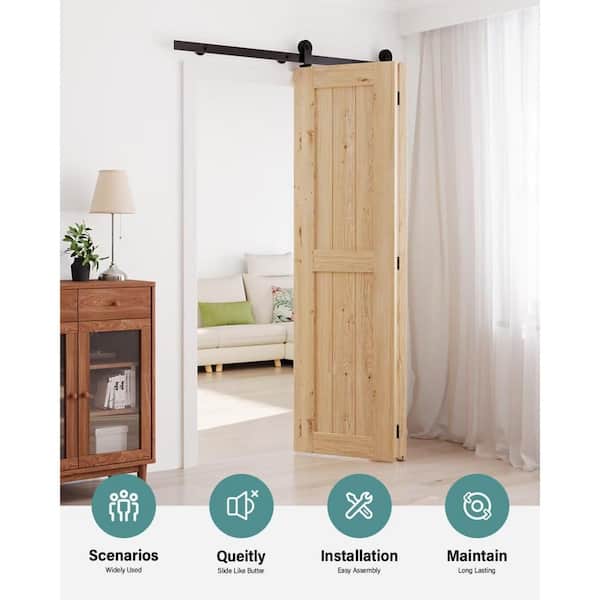 5 ft. /60 in. I Shape Frosted Black Top Mount Bi-Fold Sliding Barn Door Hardware Track Kit for Double Doors