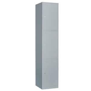 3-Tier Metal Locker for Gym, School, Office, Metal Storage Locker Cabinets with 3 Doors in Grey for Employees