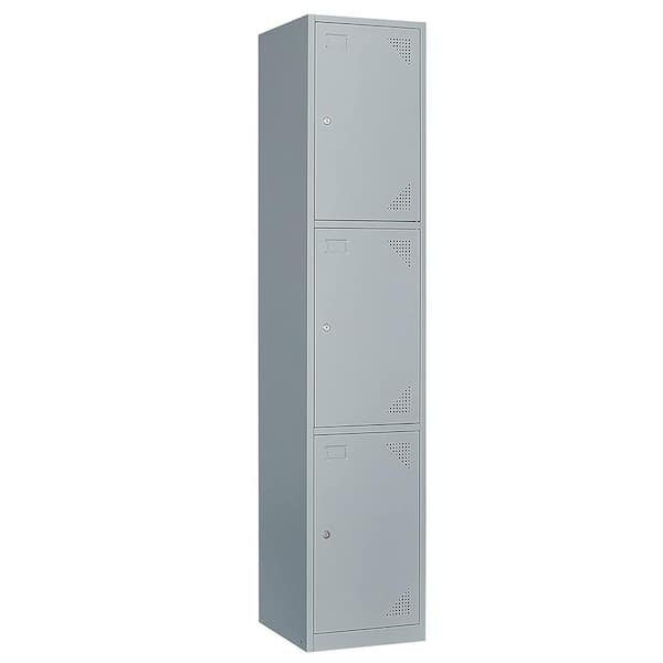 LISSIMO 3-Tier Metal Locker for Gym, School, Office, Metal Storage Locker Cabinets with 3 Doors in Grey for Employees