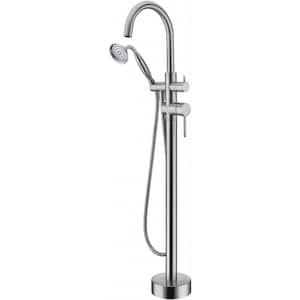Retro 2-Handle Freestanding Tub Faucet with Hand Shower Valve Included in Brushed Nickel