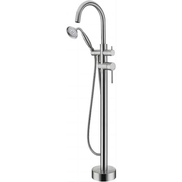 Mondawe Retro 2-Handle Freestanding Tub Faucet with Hand Shower Valve Included in Brushed Nickel