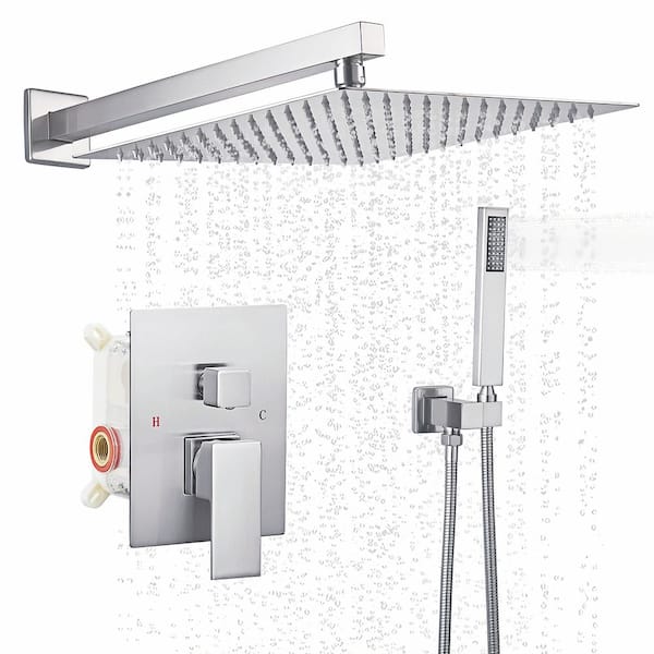 Single Handle 2-Spray Shower Faucet 2.5 GPM with 180° Swivel, Adjustable Flow Rate in Brushed Nickel