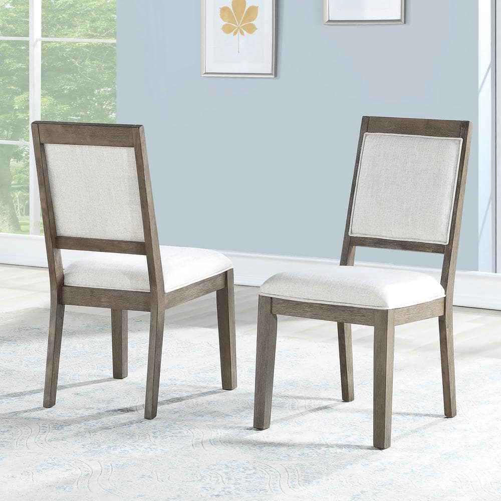 Washed Grey Solid Wood and Linen Upholstered High Side Chair Set