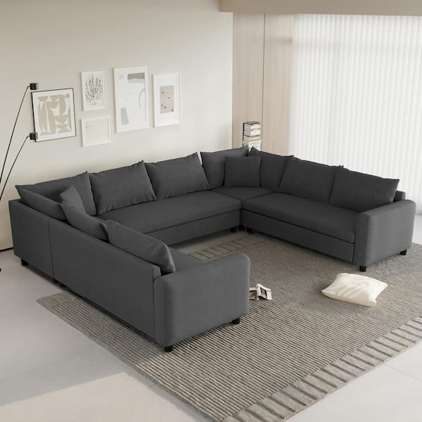 Harper & Bright Designs Oversized 116 in. Square Arm 8-Seat Chenille U-Shaped Modular Sectional Sofa in Gray, 5-PC Free Combination