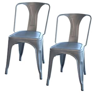 Gray Steel Metal Dining Chairs (Set of 2)