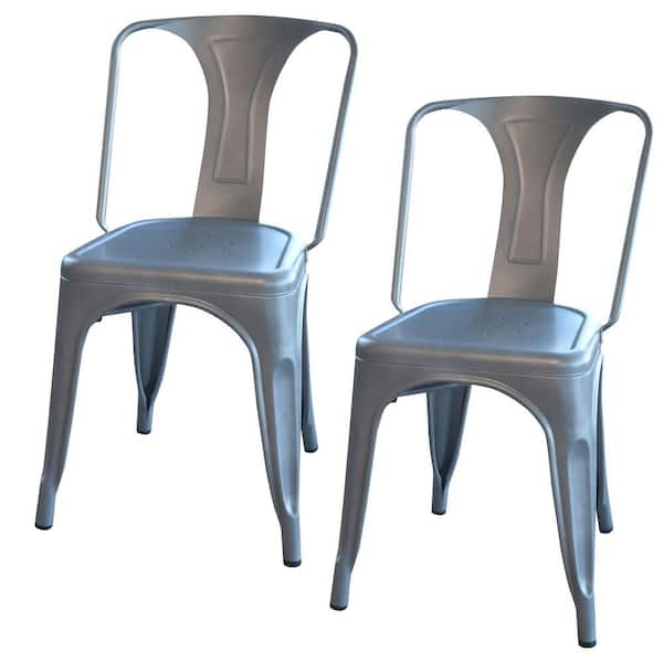AmeriHome Gray Steel Metal Dining Chairs (Set of 2)
