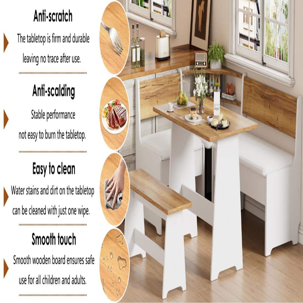 Close-up features of the breakfast nook tabletop surface.