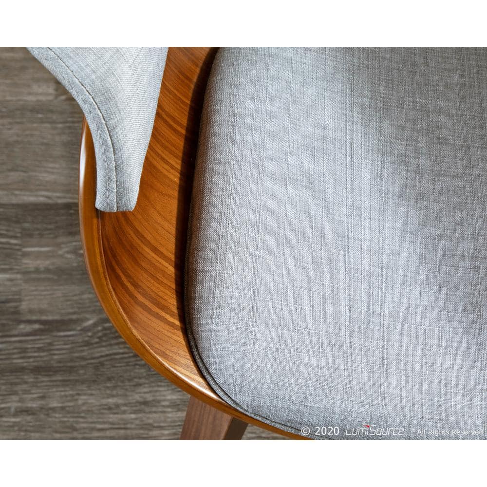 Set of 2 Light Grey Upholstered Walnut Wood Arm Chairs