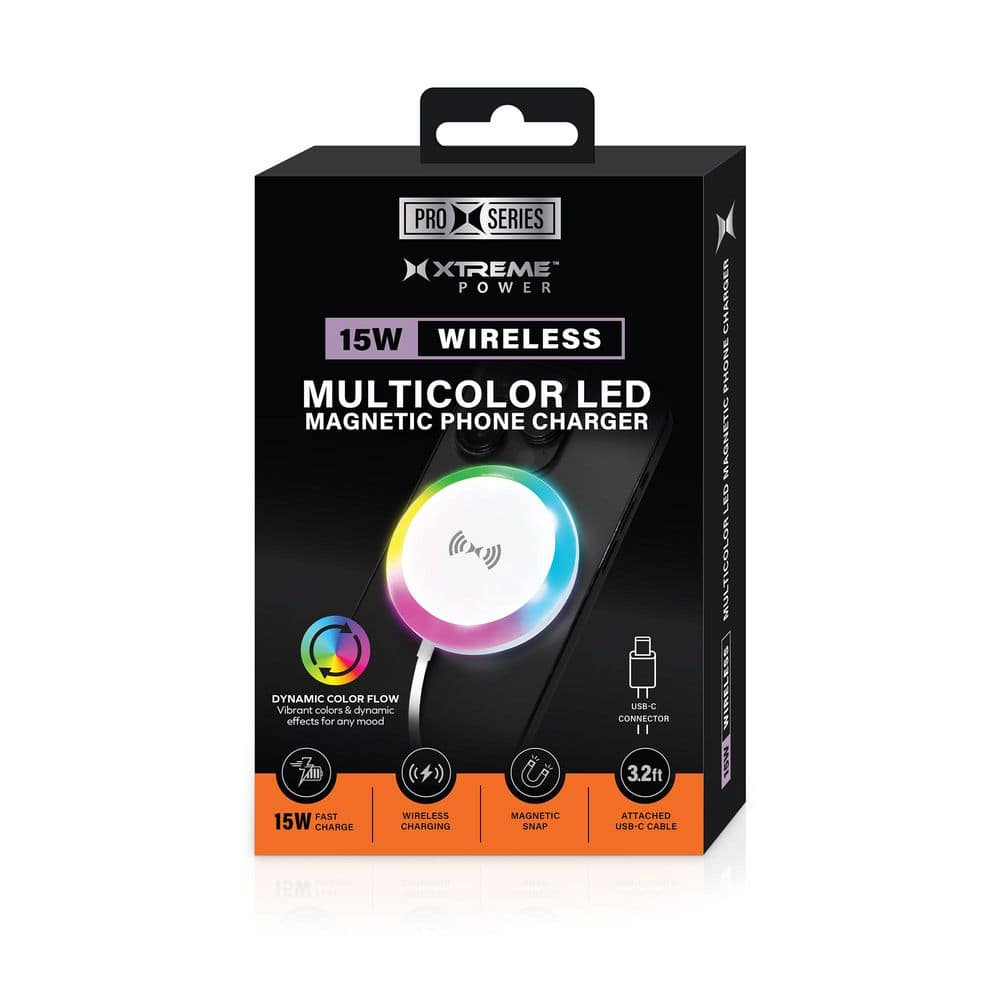 3.2 ft. Magnetic Wireless Charger 15W Fast Charging USB-C Pad Multicolor LED Flowing Light Cable Snap-to-Charge price history on PriceWatchPro