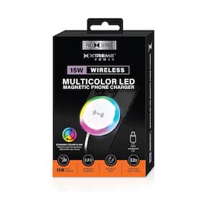 3.2 ft. Magnetic Wireless Charger 15W Fast Charging USB-C Pad Multicolor LED Flowing Light Cable Snap-to-Charge