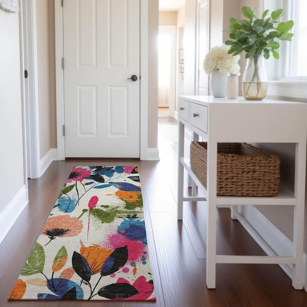 Mayfield Premium Machine Washable Abstract AMF1549 Ivory 2 ft. 3 in. x 7 ft. 6 in. Runner Rug