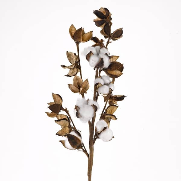 D&W Silks Artificial Indoor Cotton Ball Branch (Set of 3)