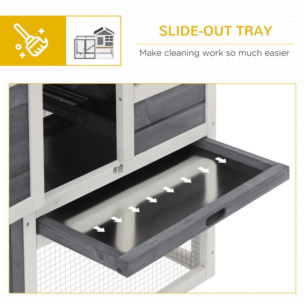 Grey Wooden Outdoor Rabbit Hutch with Enclosed Run