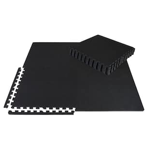 Black Carpet Texture Top 24 in. x 24 in. x 12 mm Interlocking Tiles for Home Gym Kids Room and Living Room (48 sq. ft.)