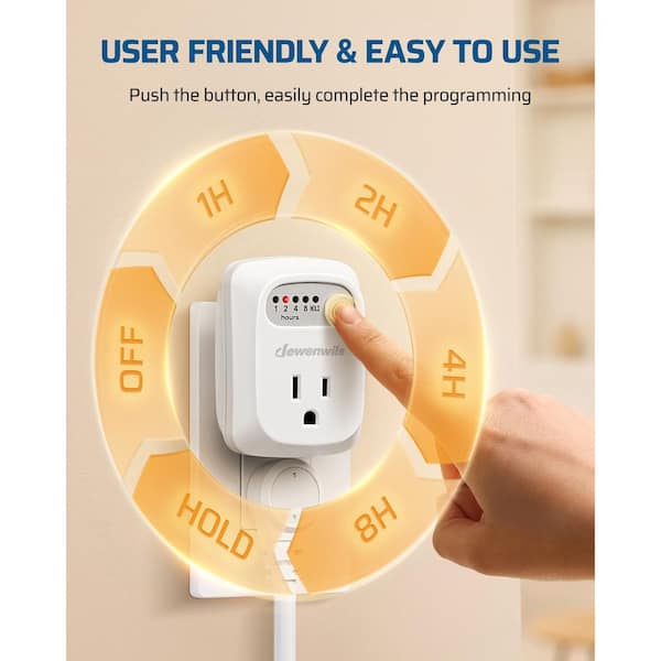 Indoor Countdown Timer Outlet, Timers for Electrical Outlets, Auto Shut Off Safety Outlet, 1-3-Prong Grounded Out 2-Pack