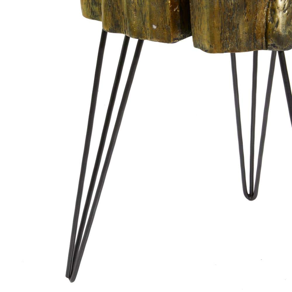 Gold Polystone and Metal Round Accent Table, 21.5"