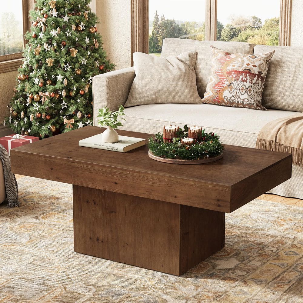 Allan 47.2 in. Walnut Brown Rectangle Solid Wood Coffee Table with Robust Support, Mid Century Modern Center Tea Table