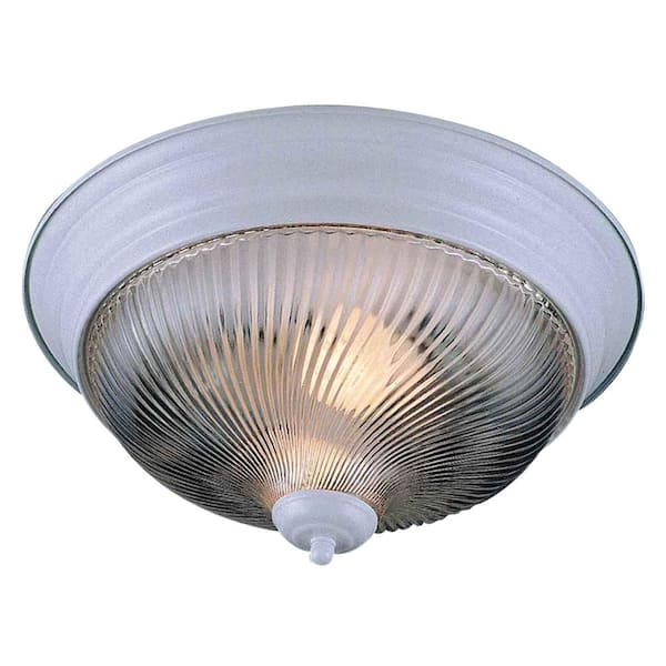 Volume Lighting 11 in. White Indoor Flush Mount with Clear Swirl Prismatic Glass Bowl