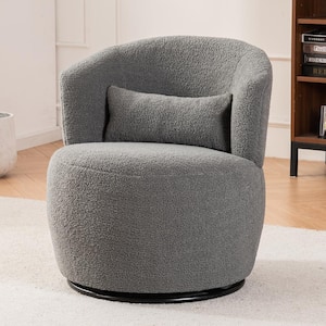 Modern Teddy Fabric Swivel Barrel Chair with Metal Base, Comfy Round Armchair - Grey