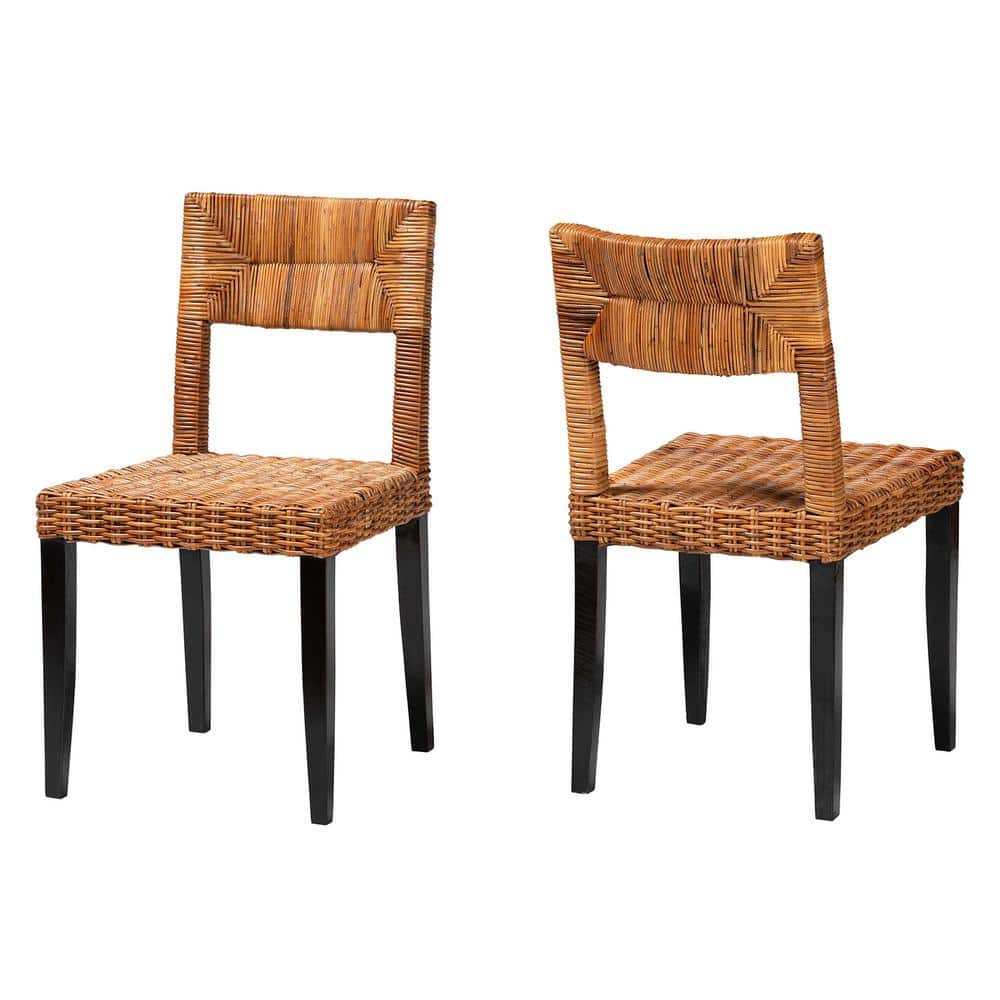 Manrico Dark Brown Wood and Cane Dining Chair Set